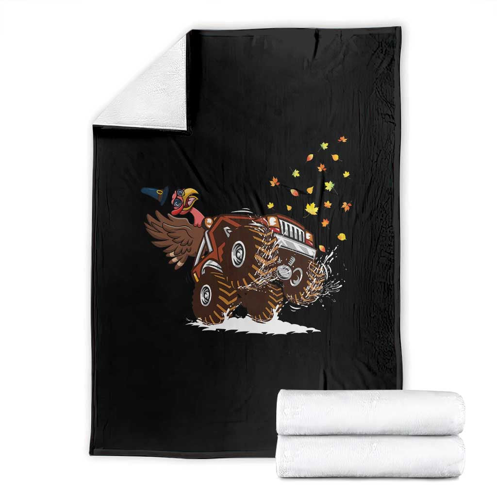 Thanksgiving Turkey Throw Blanket Riding Monster Truck Boys Kids - Wonder Print Shop