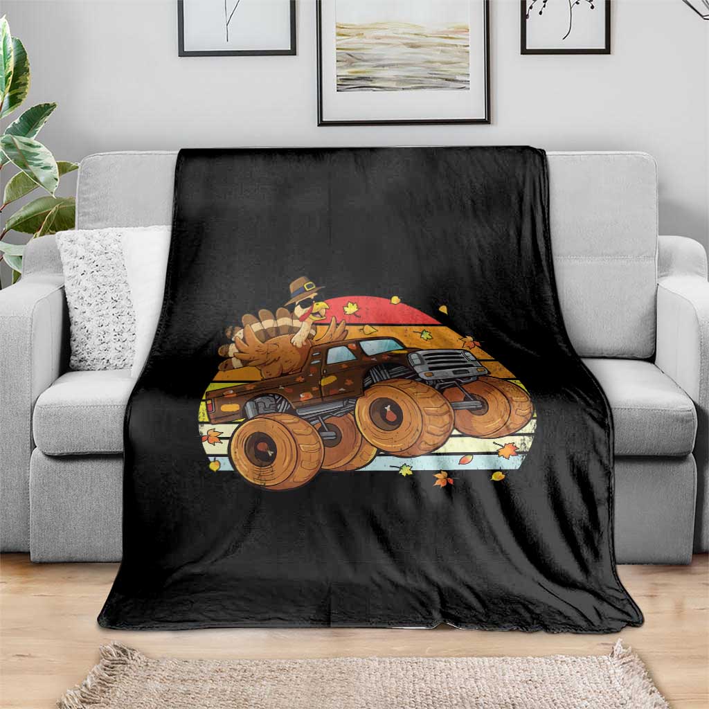 Thanksgiving Turkey Riding Monster Truck Throw Blanket Retro Fall Boy Tee Kids Autumn - Wonder Print Shop