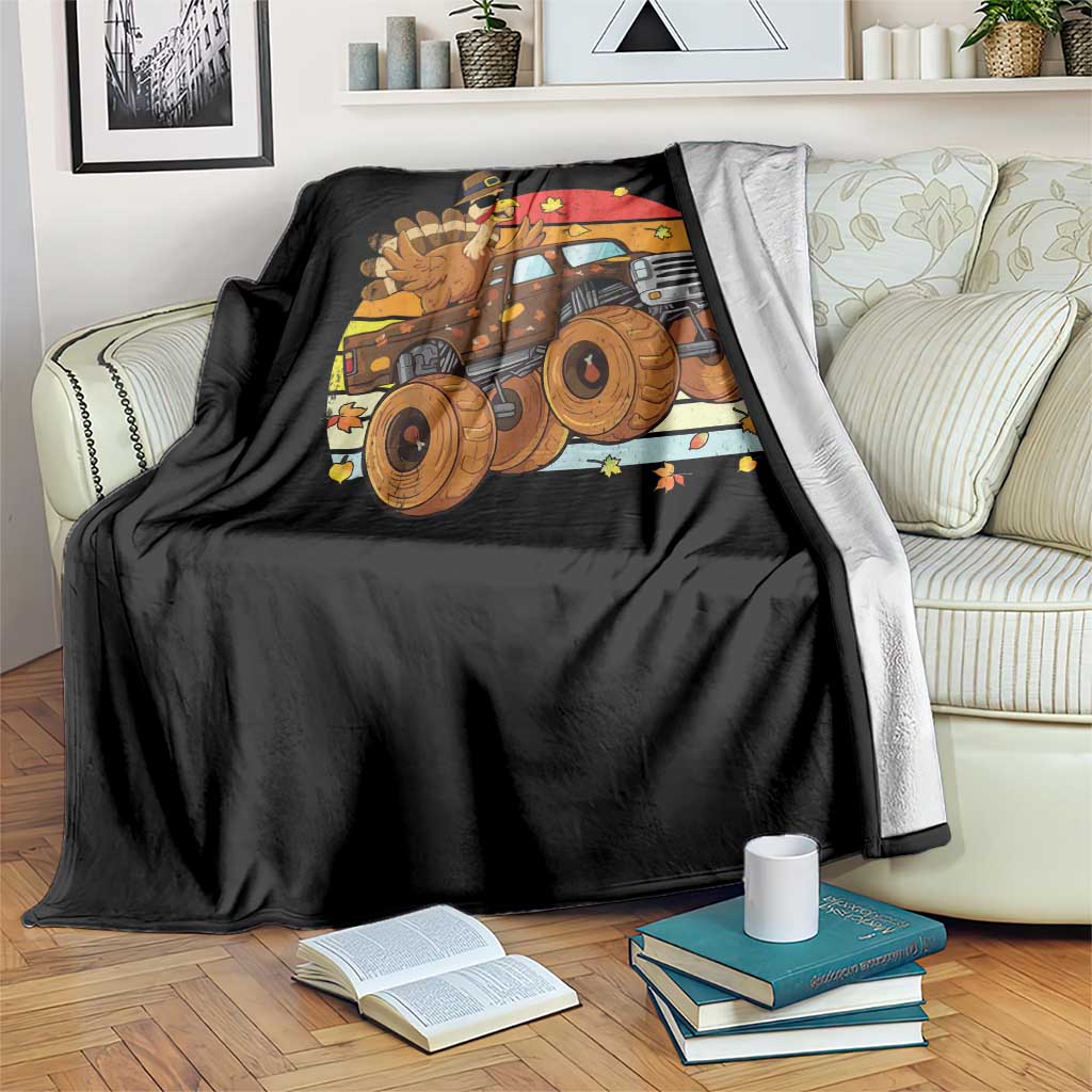 Thanksgiving Turkey Riding Monster Truck Throw Blanket Retro Fall Boy Tee Kids Autumn - Wonder Print Shop