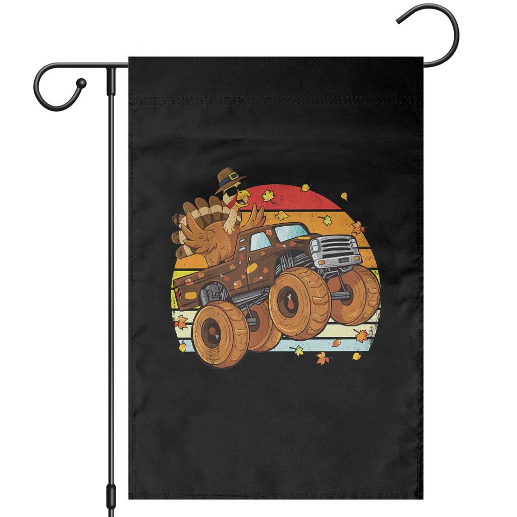 Thanksgiving Turkey Riding Monster Truck Garden Flag Retro Fall Boy Tee Kids Autumn - Wonder Print Shop