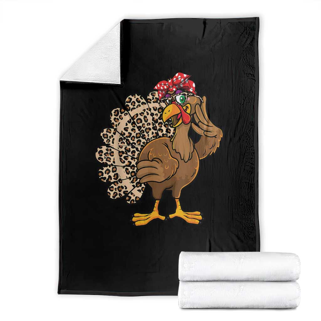 Funny Thanksgiving Throw Blanket Turkey Women Girl Leopard Print Autumn Fall - Wonder Print Shop