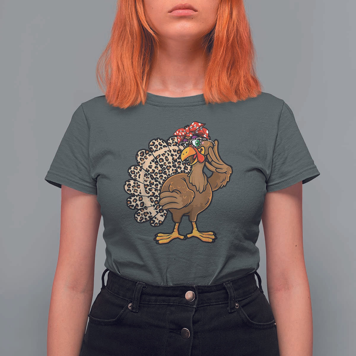 Funny Thanksgiving T Shirt For Women Turkey Women Girl Leopard Print Autumn Fall - Wonder Print Shop