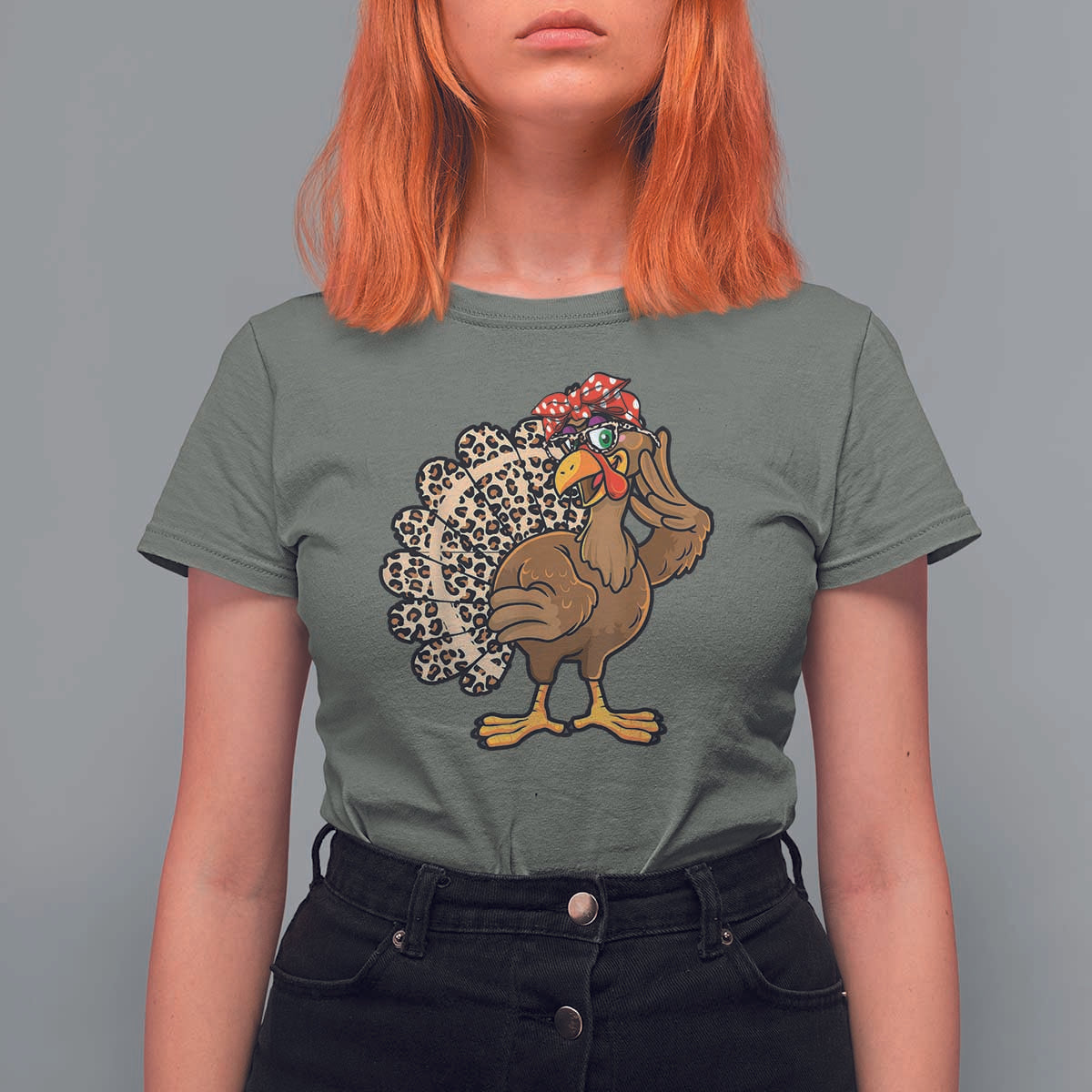 Funny Thanksgiving T Shirt For Women Turkey Women Girl Leopard Print Autumn Fall - Wonder Print Shop