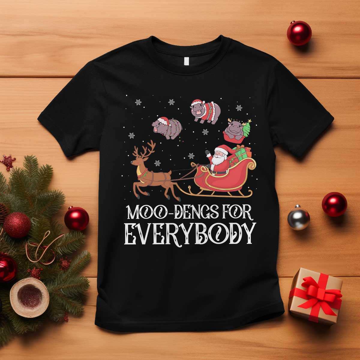 Christmas Moo Deng T Shirt Moo-deng For Everybody Funny Xmas Santa - Wonder Print Shop