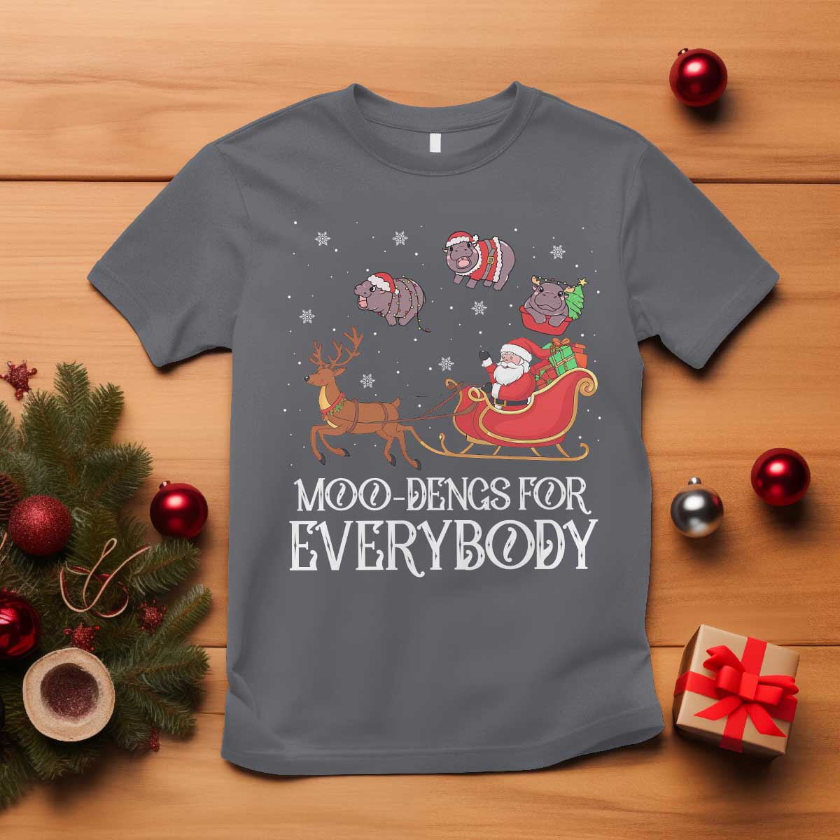 Christmas Moo Deng T Shirt Moo-deng For Everybody Funny Xmas Santa - Wonder Print Shop
