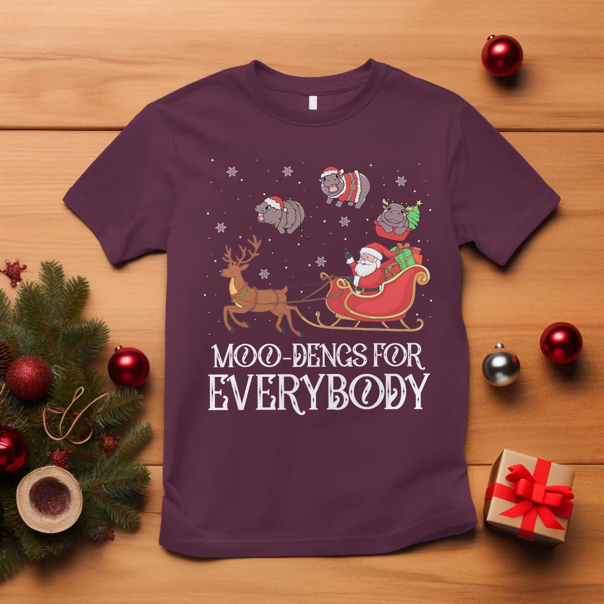 Christmas Moo Deng T Shirt Moo-deng For Everybody Funny Xmas Santa - Wonder Print Shop