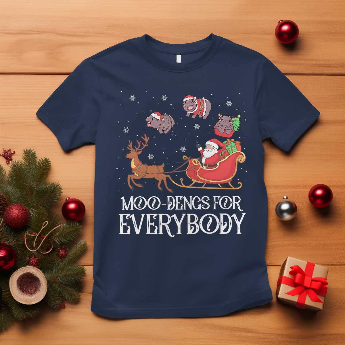 Christmas Moo Deng T Shirt Moo-deng For Everybody Funny Xmas Santa - Wonder Print Shop