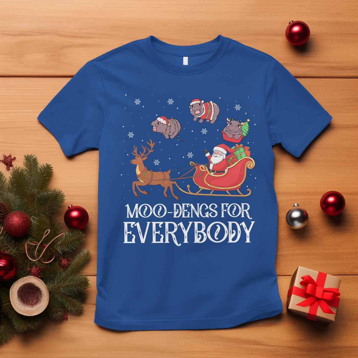 Christmas Moo Deng T Shirt Moo-deng For Everybody Funny Xmas Santa - Wonder Print Shop
