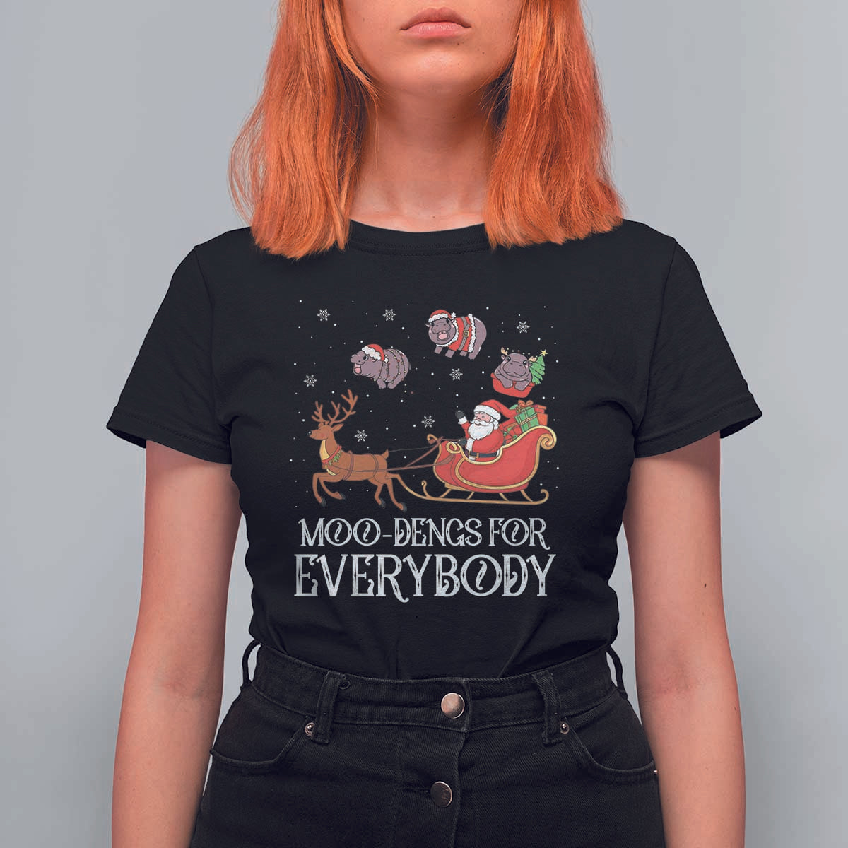 Christmas Moo Deng T Shirt For Women Moo-deng For Everybody Funny Xmas Santa - Wonder Print Shop