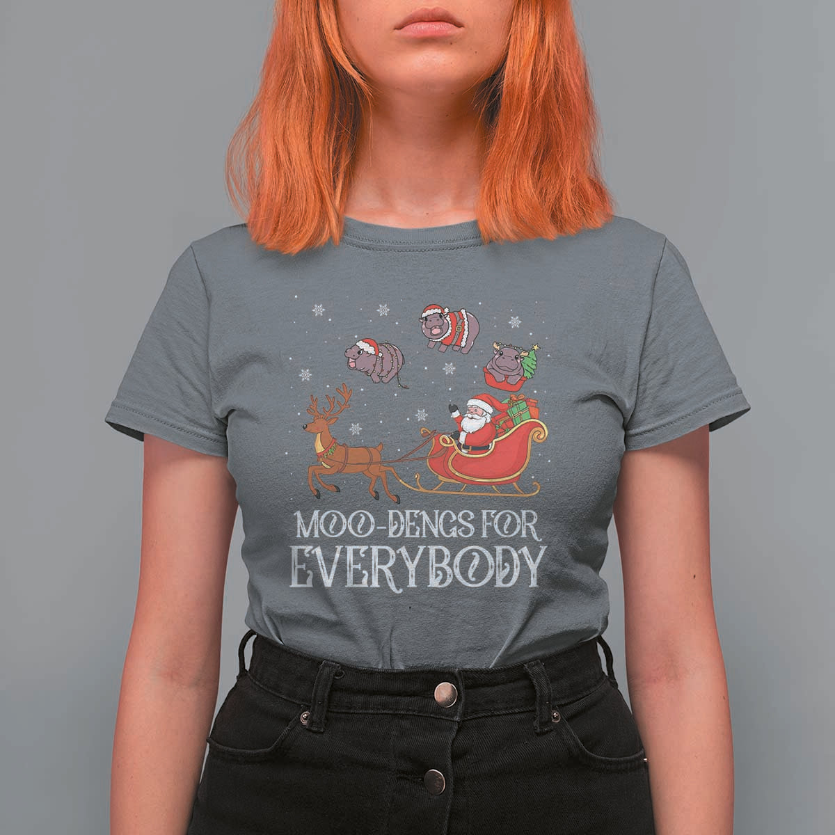 Christmas Moo Deng T Shirt For Women Moo-deng For Everybody Funny Xmas Santa - Wonder Print Shop