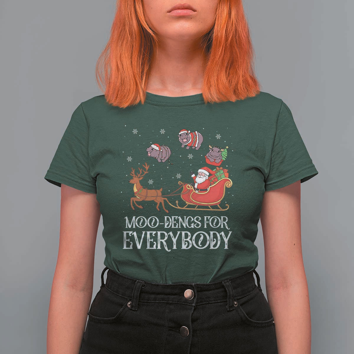 Christmas Moo Deng T Shirt For Women Moo-deng For Everybody Funny Xmas Santa - Wonder Print Shop