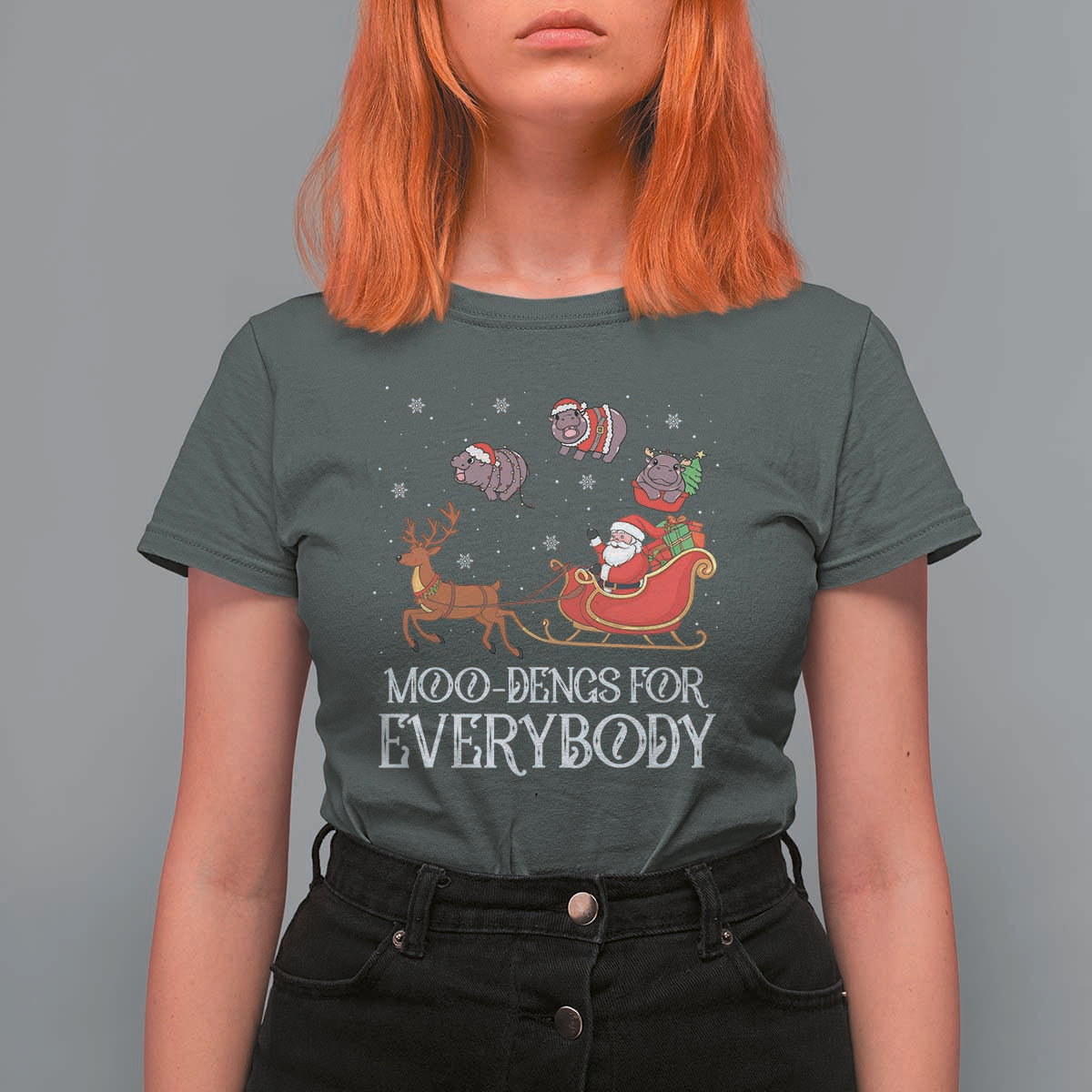 Christmas Moo Deng T Shirt For Women Moo-deng For Everybody Funny Xmas Santa - Wonder Print Shop