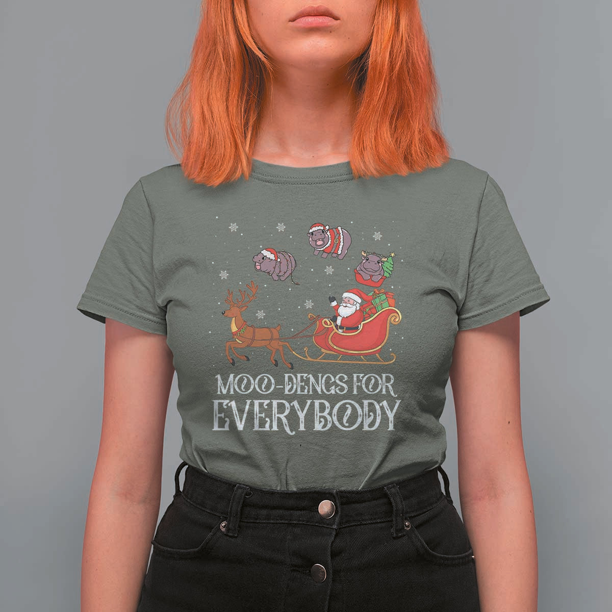 Christmas Moo Deng T Shirt For Women Moo-deng For Everybody Funny Xmas Santa - Wonder Print Shop