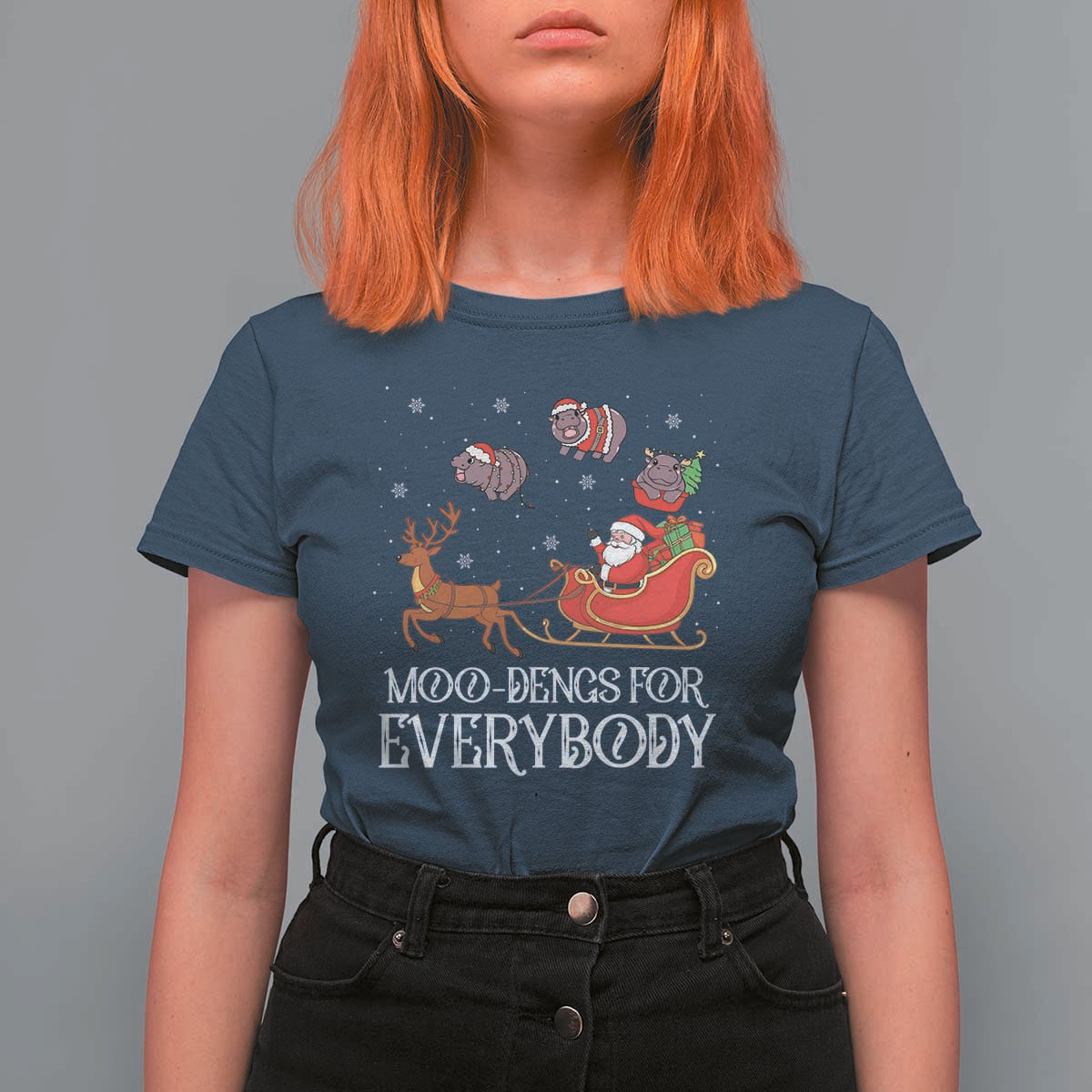 Christmas Moo Deng T Shirt For Women Moo-deng For Everybody Funny Xmas Santa - Wonder Print Shop