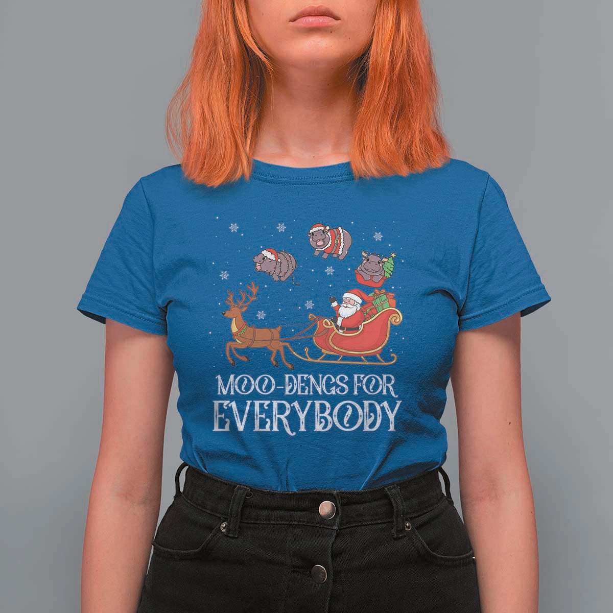 Christmas Moo Deng T Shirt For Women Moo-deng For Everybody Funny Xmas Santa - Wonder Print Shop