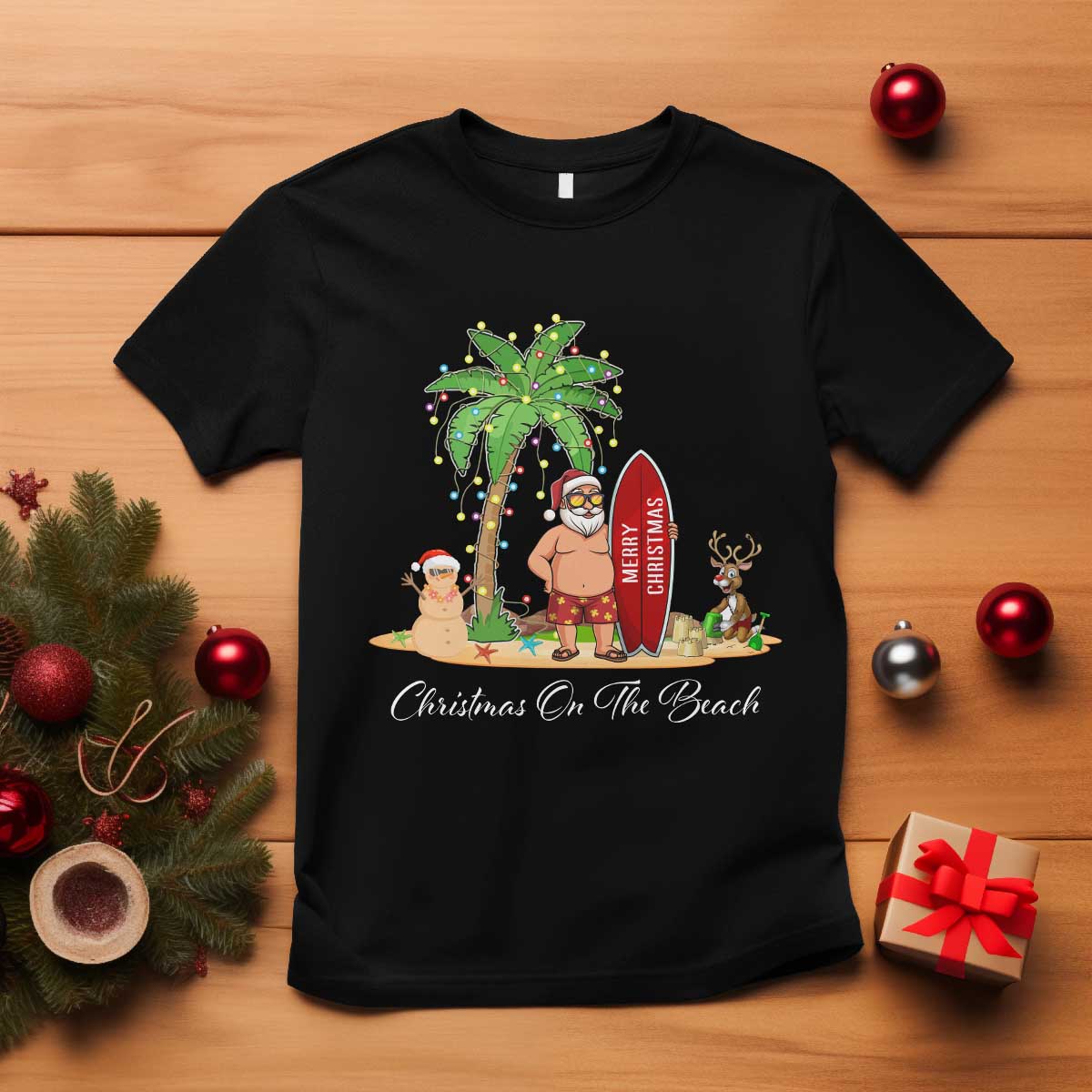 Hawaii Christmas T Shirt Christmas On The Beach Holiday Xmas Palm Tree - Wonder Print Shop