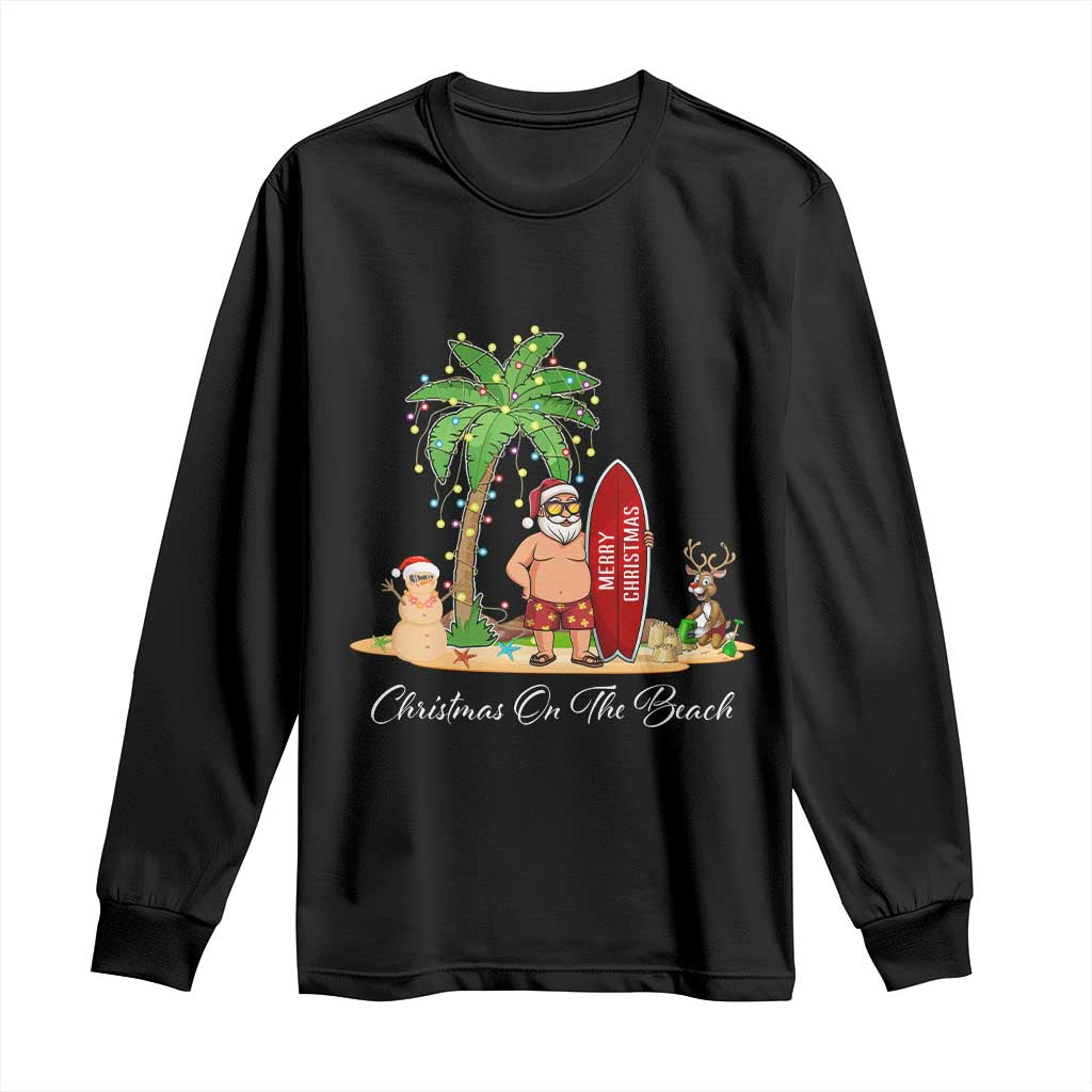 Hawaii Christmas Long Sleeve Shirt Christmas On The Beach Holiday Xmas Palm Tree
