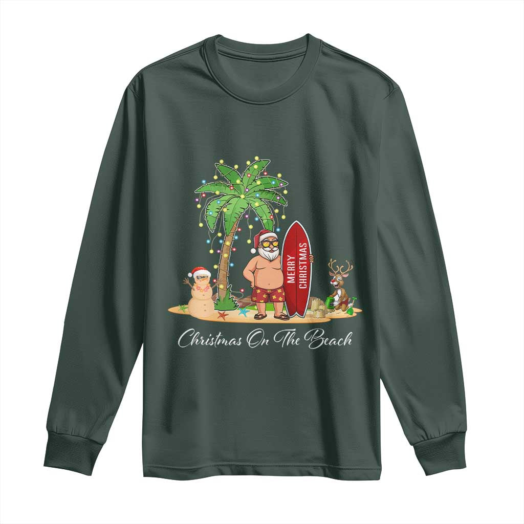 Hawaii Christmas Long Sleeve Shirt Christmas On The Beach Holiday Xmas Palm Tree