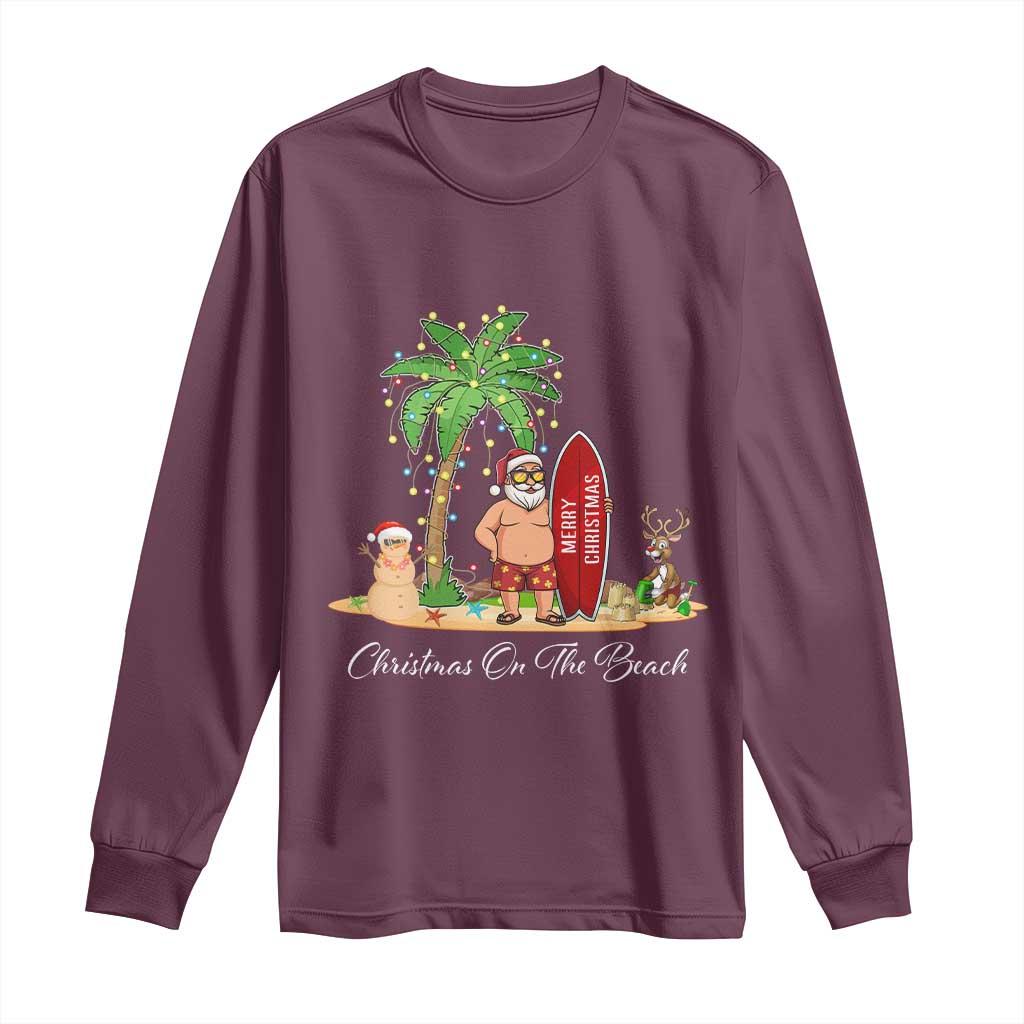 Hawaii Christmas Long Sleeve Shirt Christmas On The Beach Holiday Xmas Palm Tree