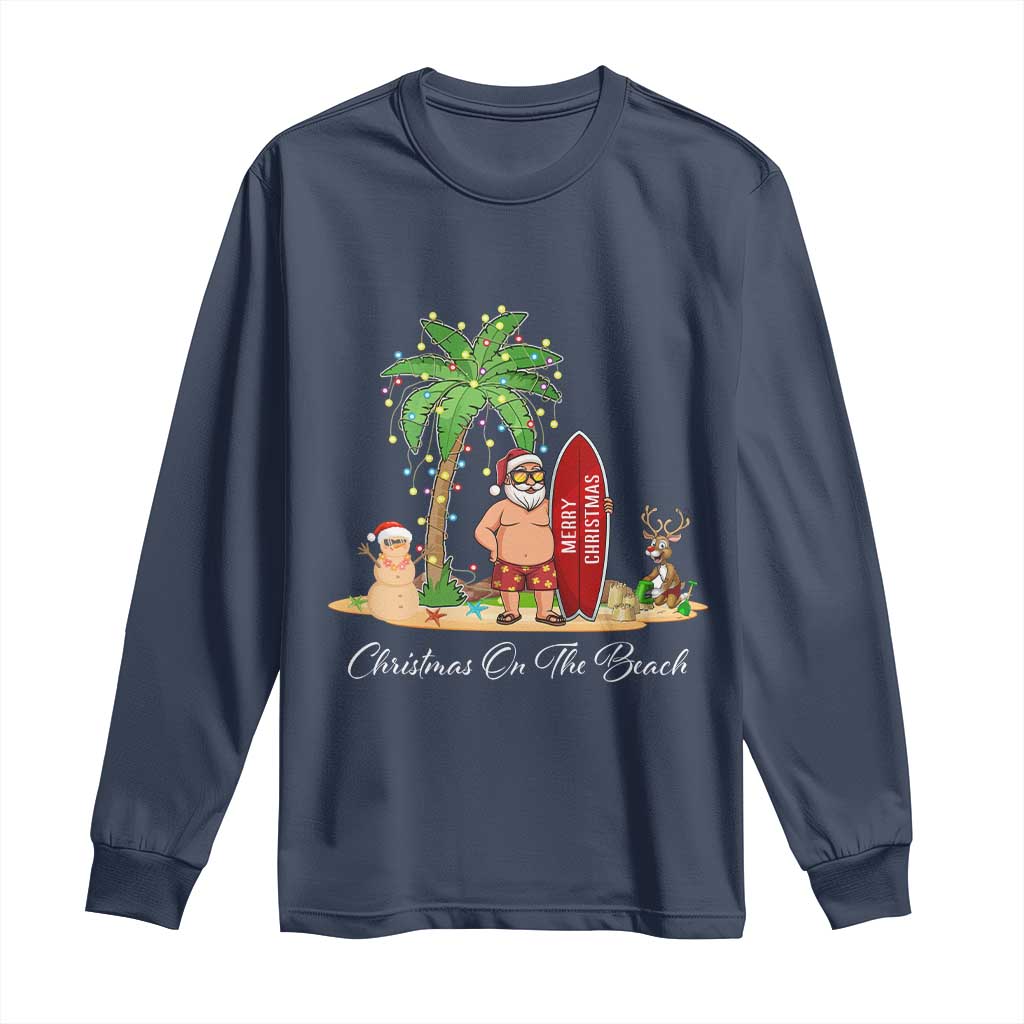 Hawaii Christmas Long Sleeve Shirt Christmas On The Beach Holiday Xmas Palm Tree