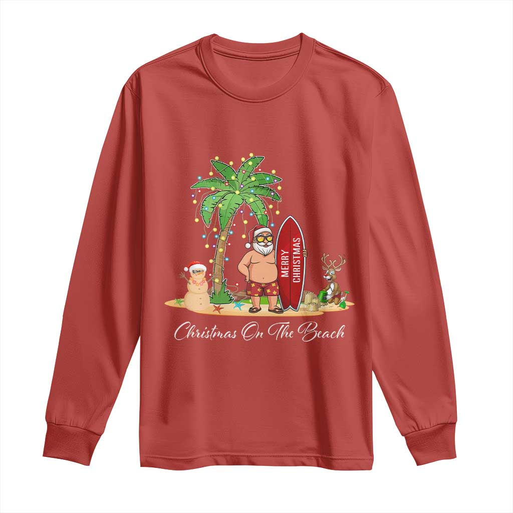 Hawaii Christmas Long Sleeve Shirt Christmas On The Beach Holiday Xmas Palm Tree