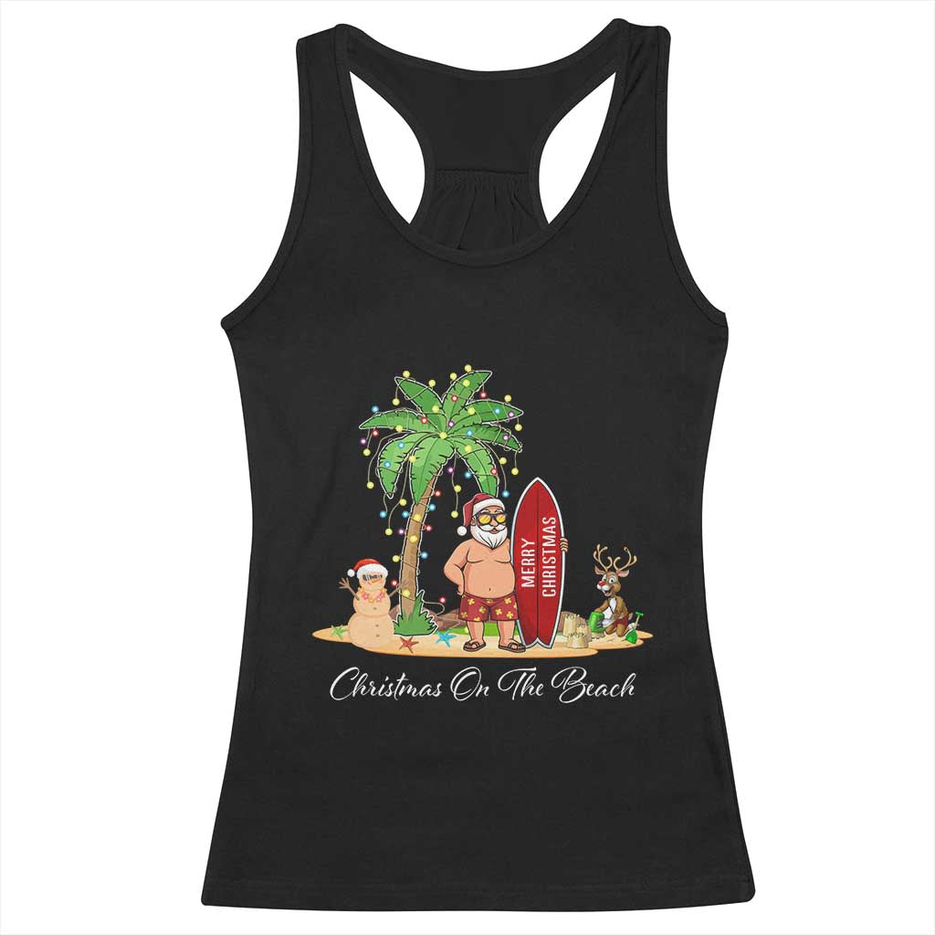 Hawaii Christmas Racerback Tank Top Christmas On The Beach Holiday Xmas Palm Tree