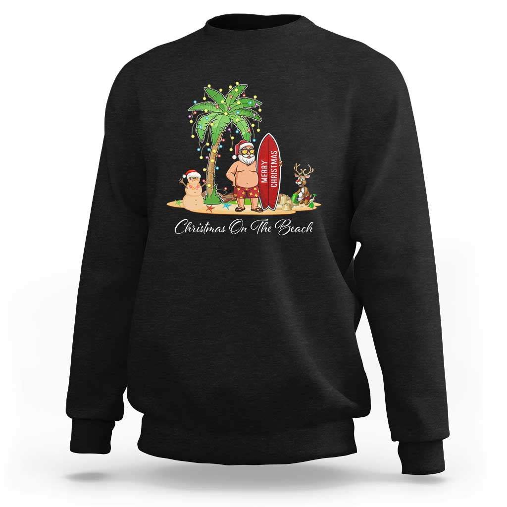 Hawaii Christmas Sweatshirt Christmas On The Beach Holiday Xmas Palm Tree - Wonder Print Shop