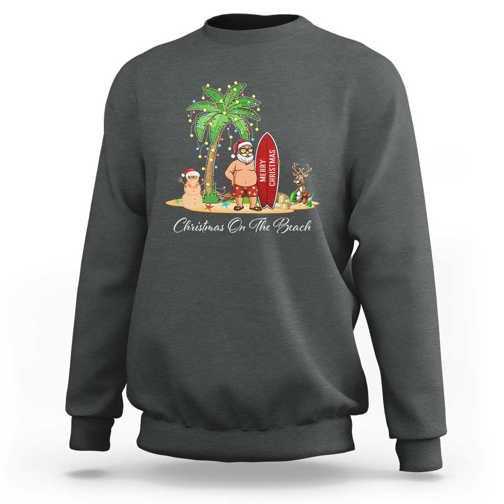 Hawaii Christmas Sweatshirt Christmas On The Beach Holiday Xmas Palm Tree - Wonder Print Shop