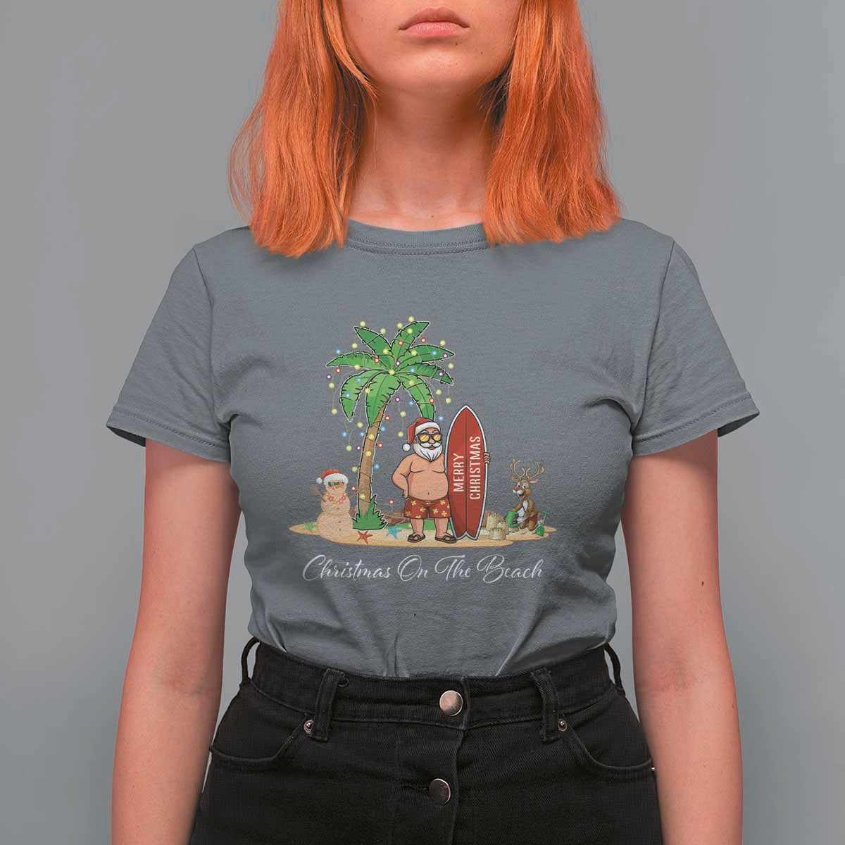 Hawaii Christmas T Shirt For Women Christmas On The Beach Holiday Xmas Palm Tree - Wonder Print Shop