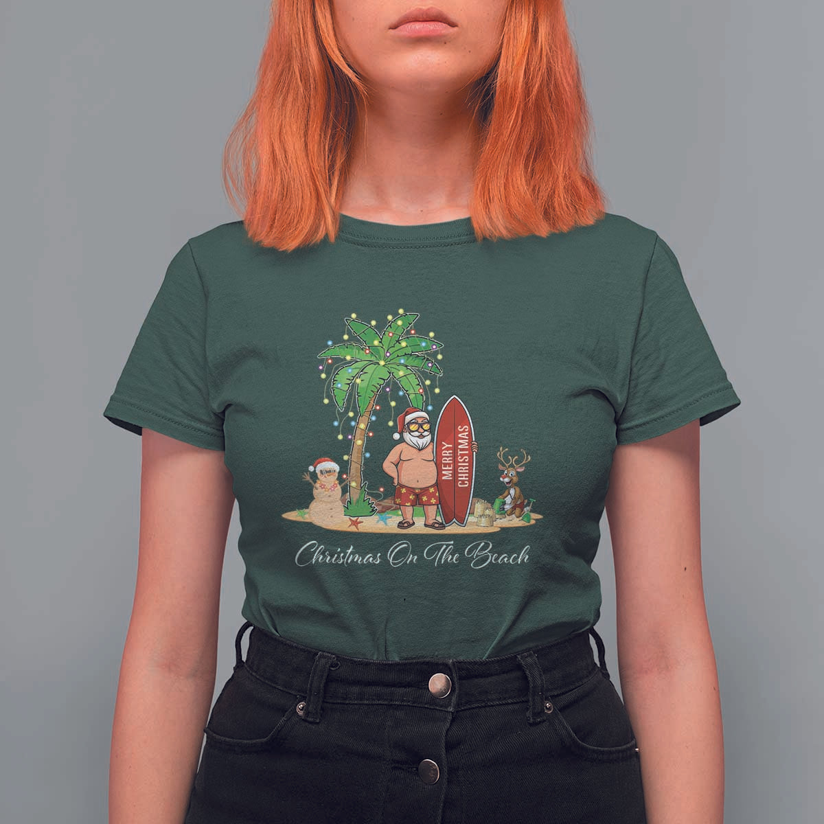 Hawaii Christmas T Shirt For Women Christmas On The Beach Holiday Xmas Palm Tree - Wonder Print Shop