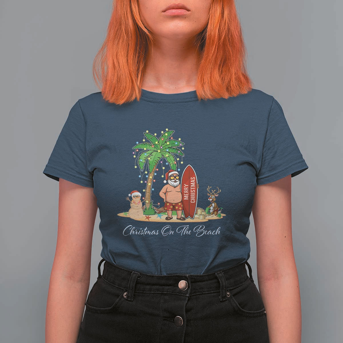 Hawaii Christmas T Shirt For Women Christmas On The Beach Holiday Xmas Palm Tree - Wonder Print Shop