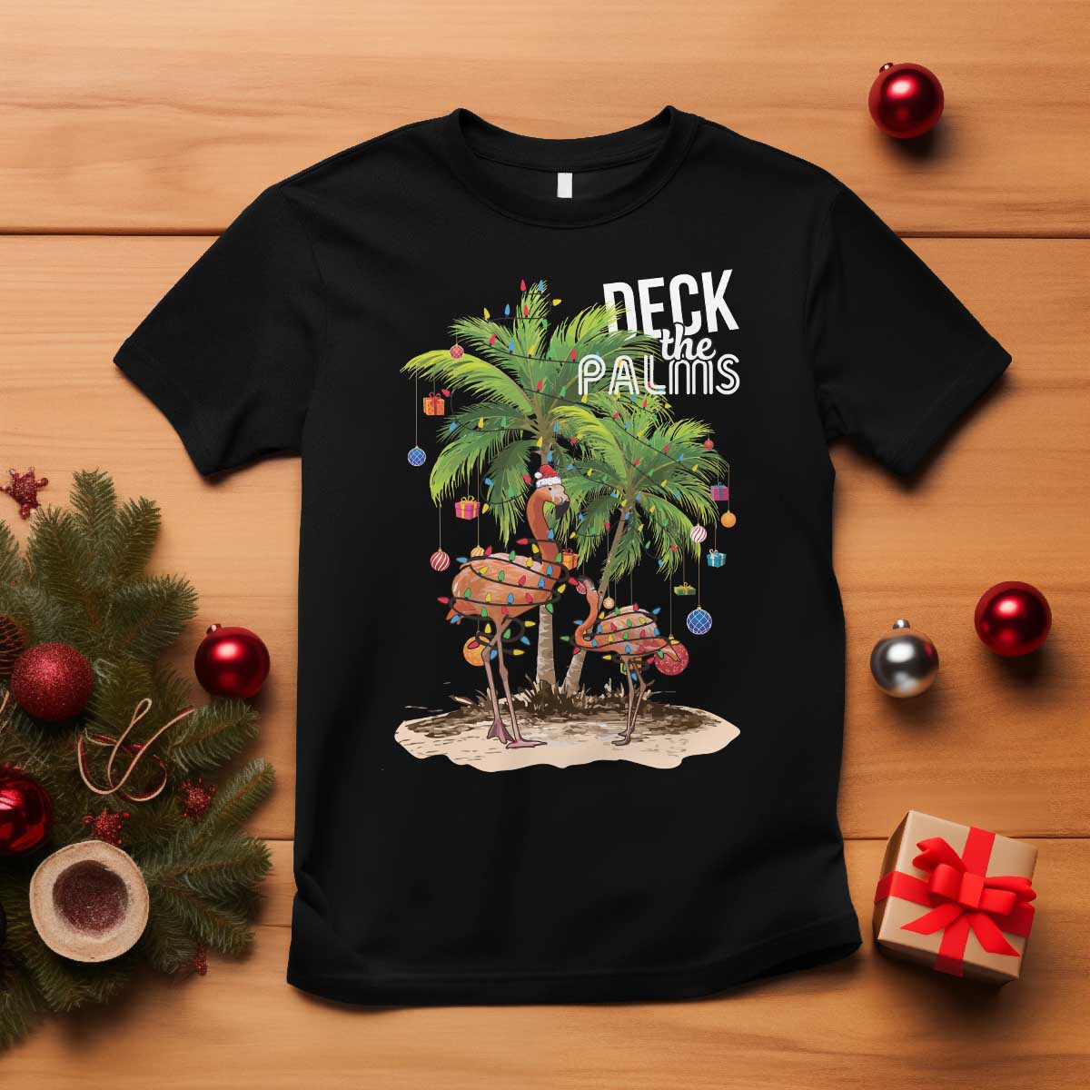 Mele Kalikimaka Hawaiian Christmas T Shirt Deck The Palms Holiday Flamingo Beach Family Vacation In Hawaii - Wonder Print Shop