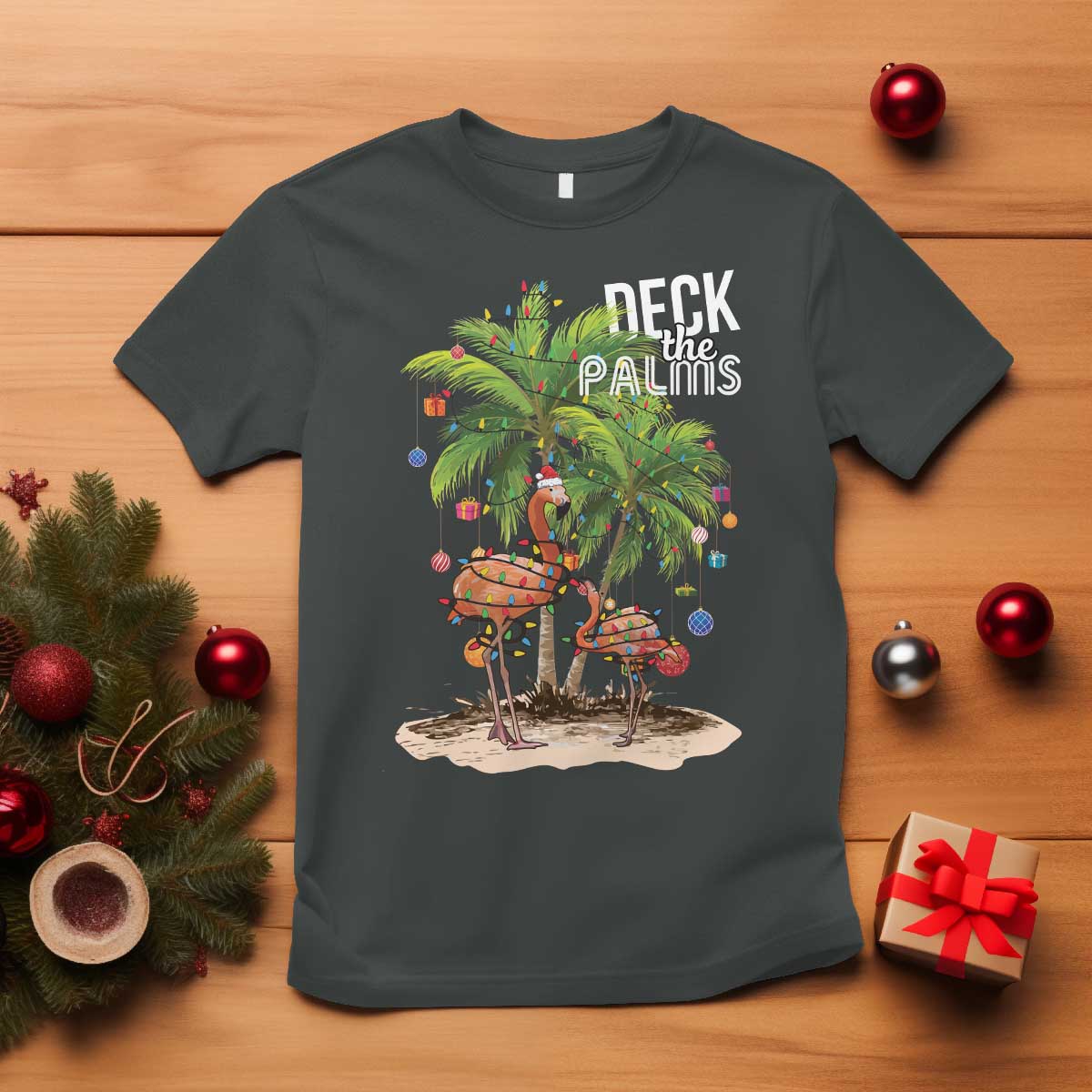 Mele Kalikimaka Hawaiian Christmas T Shirt Deck The Palms Holiday Flamingo Beach Family Vacation In Hawaii - Wonder Print Shop