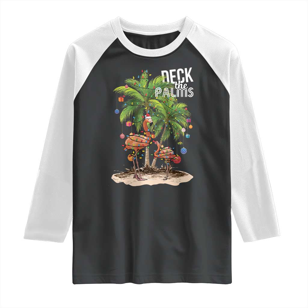 Mele Kalikimaka Hawaiian Christmas Raglan Shirt Deck The Palms Holiday Flamingo Beach Family Vacation In Hawaii