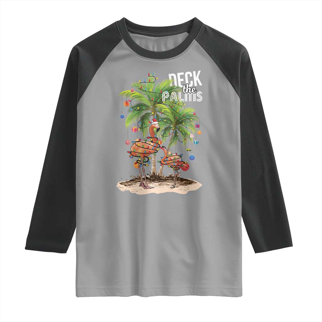 Mele Kalikimaka Hawaiian Christmas Raglan Shirt Deck The Palms Holiday Flamingo Beach Family Vacation In Hawaii