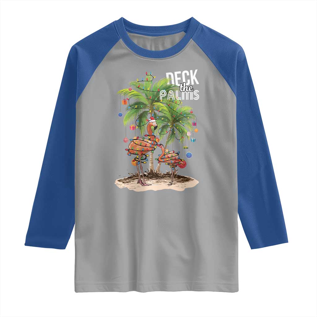 Mele Kalikimaka Hawaiian Christmas Raglan Shirt Deck The Palms Holiday Flamingo Beach Family Vacation In Hawaii