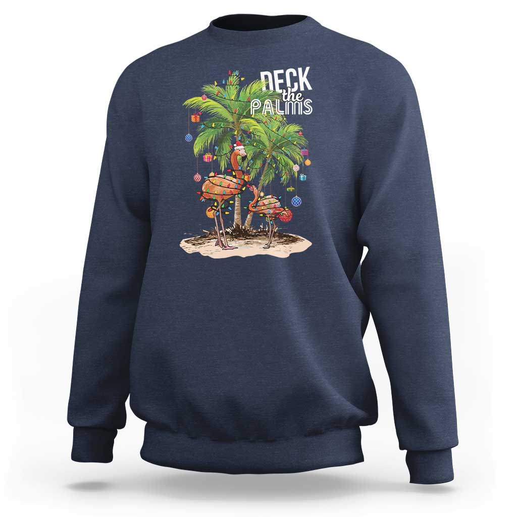 Mele Kalikimaka Hawaiian Christmas Sweatshirt Deck The Palms Holiday Flamingo Beach Family Vacation In Hawaii - Wonder Print Shop