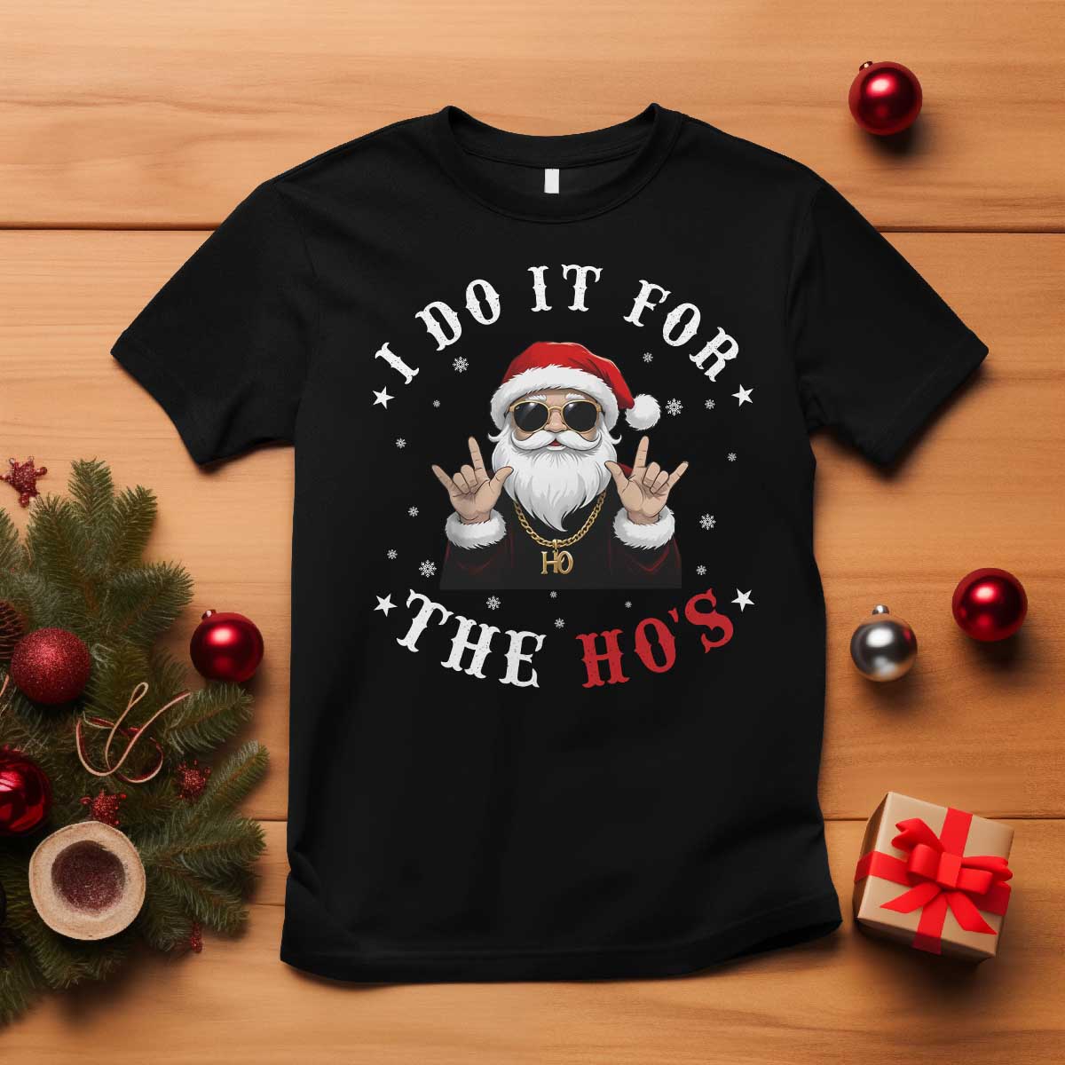Funny Santa Christmas T Shirt I Do It For The Ho's Rude Xmas - Wonder Print Shop