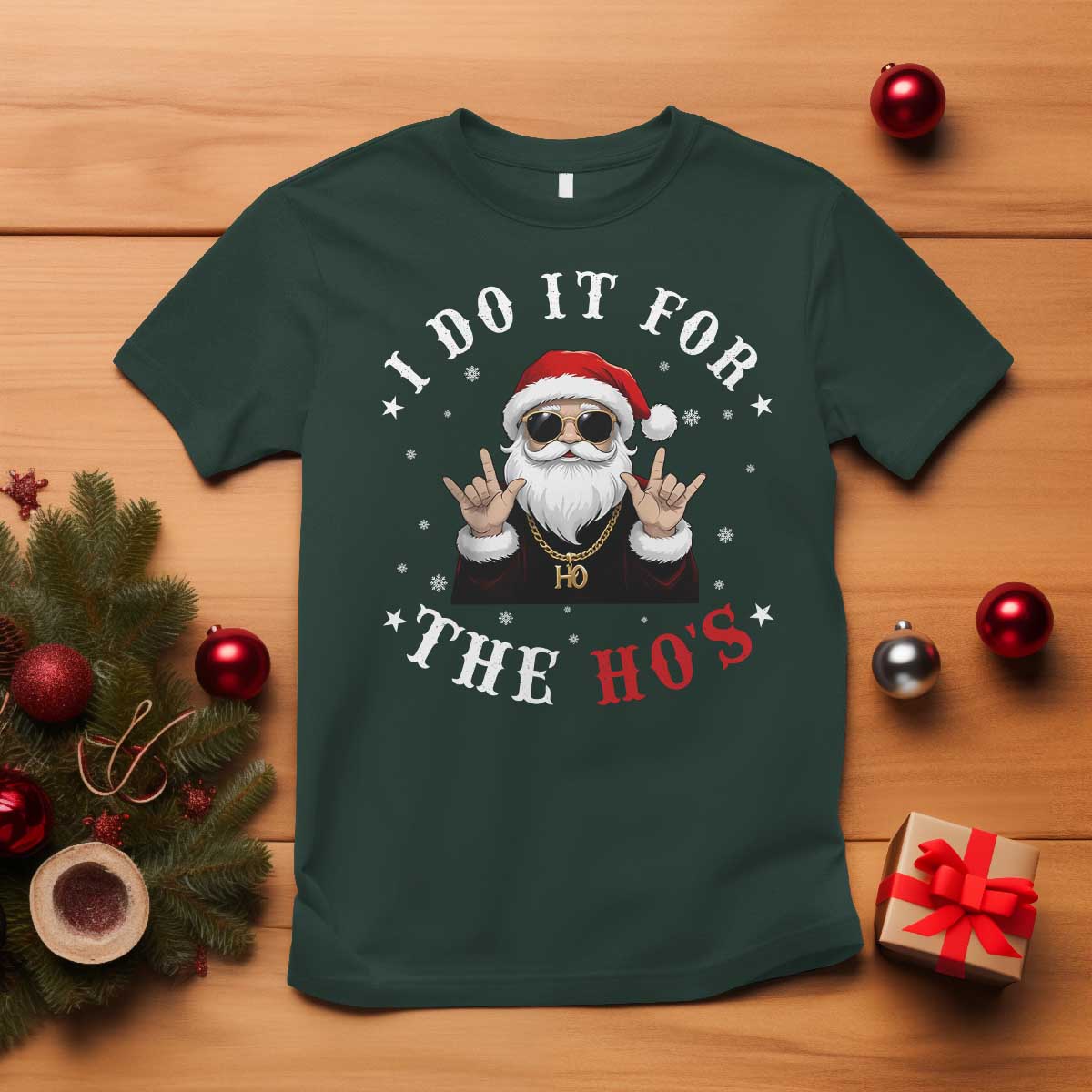 Funny Santa Christmas T Shirt I Do It For The Ho's Rude Xmas - Wonder Print Shop