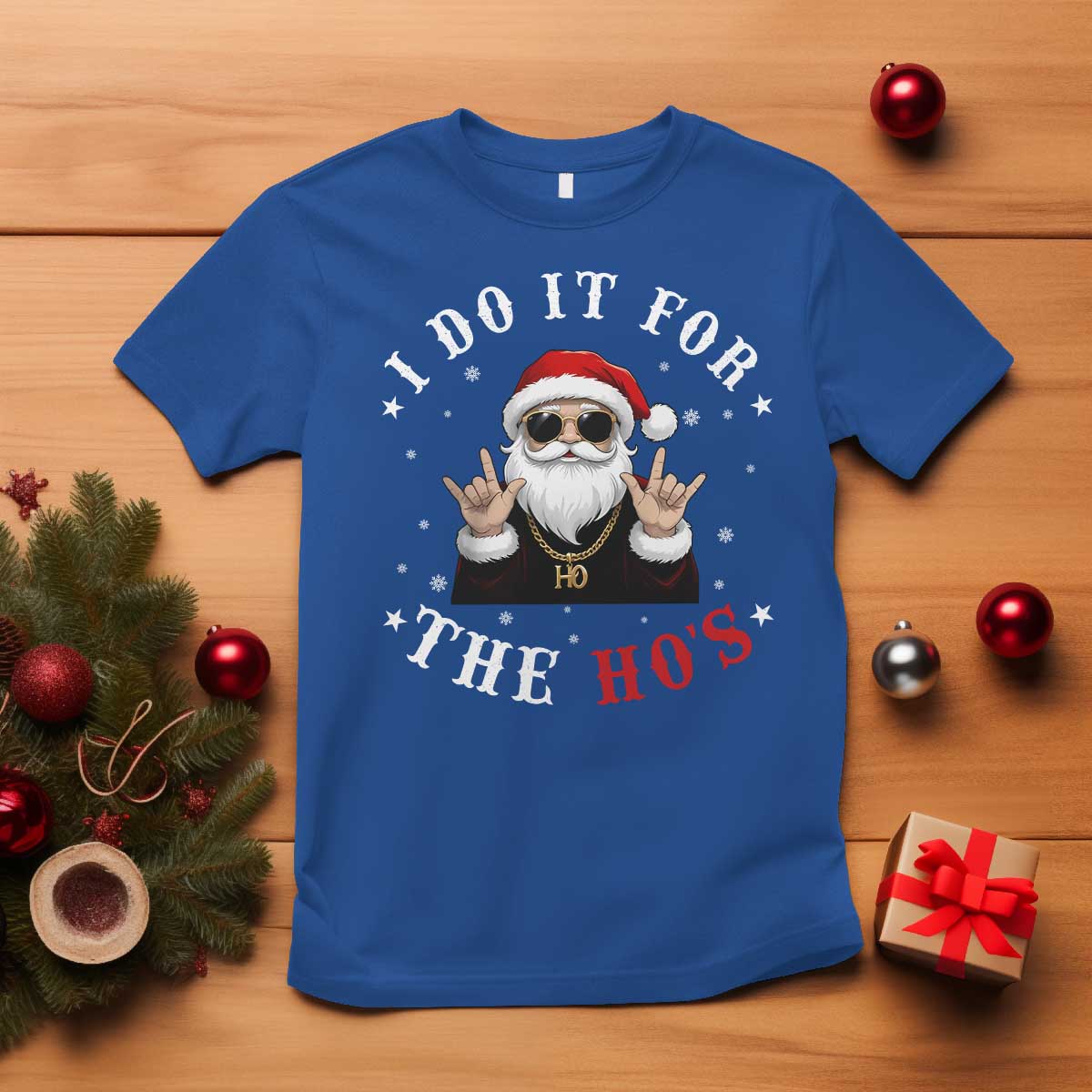 Funny Santa Christmas T Shirt I Do It For The Ho's Rude Xmas - Wonder Print Shop