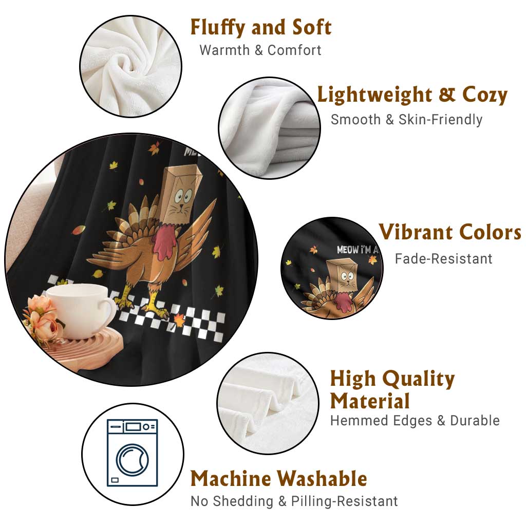 Turkey Cat Throw Blanket Funny Thanksgiving Meow - Wonder Print Shop