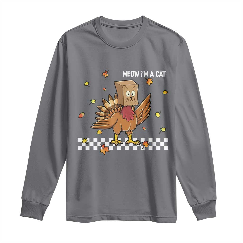 Turkey Cat Long Sleeve Shirt Funny Thanksgiving Meow - Wonder Print Shop