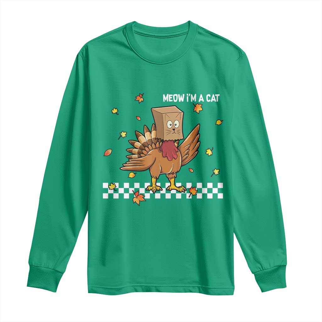 Turkey Cat Long Sleeve Shirt Funny Thanksgiving Meow - Wonder Print Shop