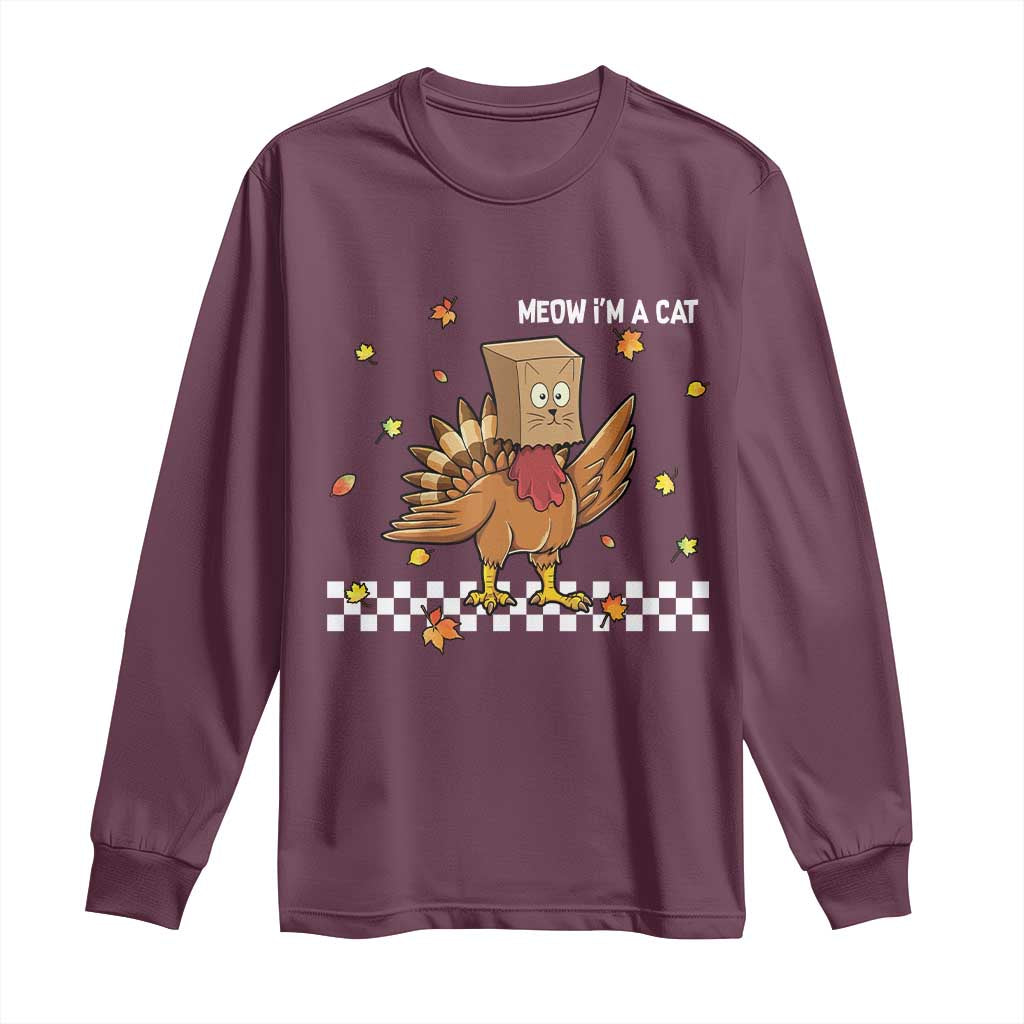 Turkey Cat Long Sleeve Shirt Funny Thanksgiving Meow - Wonder Print Shop