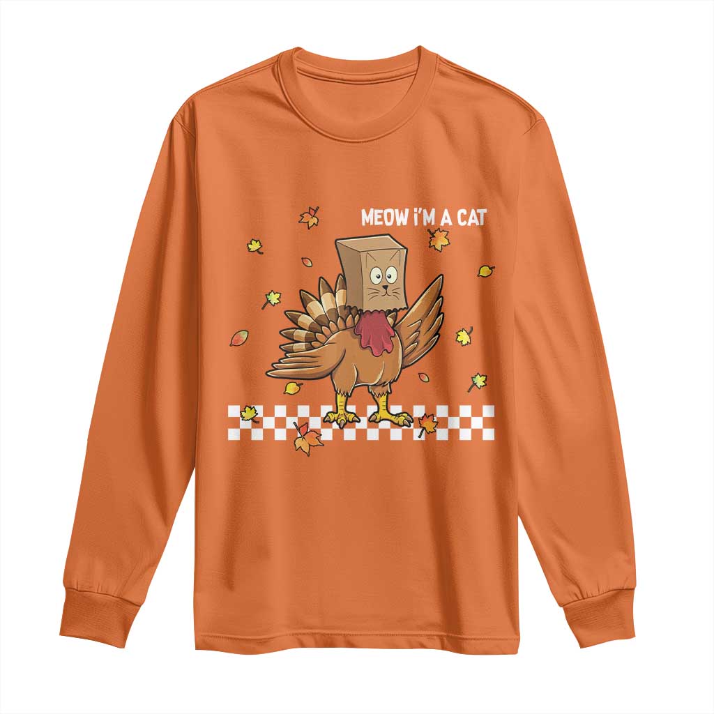 Turkey Cat Long Sleeve Shirt Funny Thanksgiving Meow - Wonder Print Shop