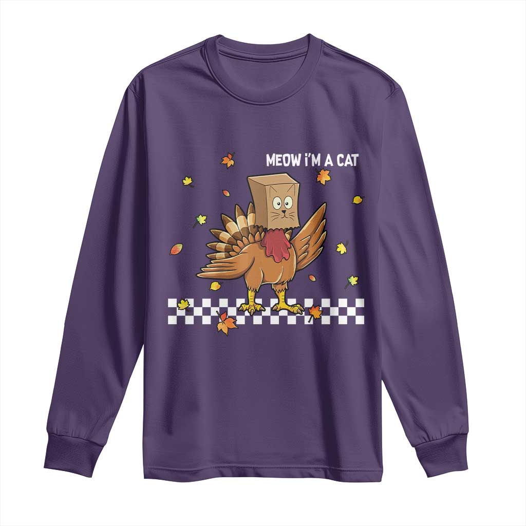 Turkey Cat Long Sleeve Shirt Funny Thanksgiving Meow - Wonder Print Shop