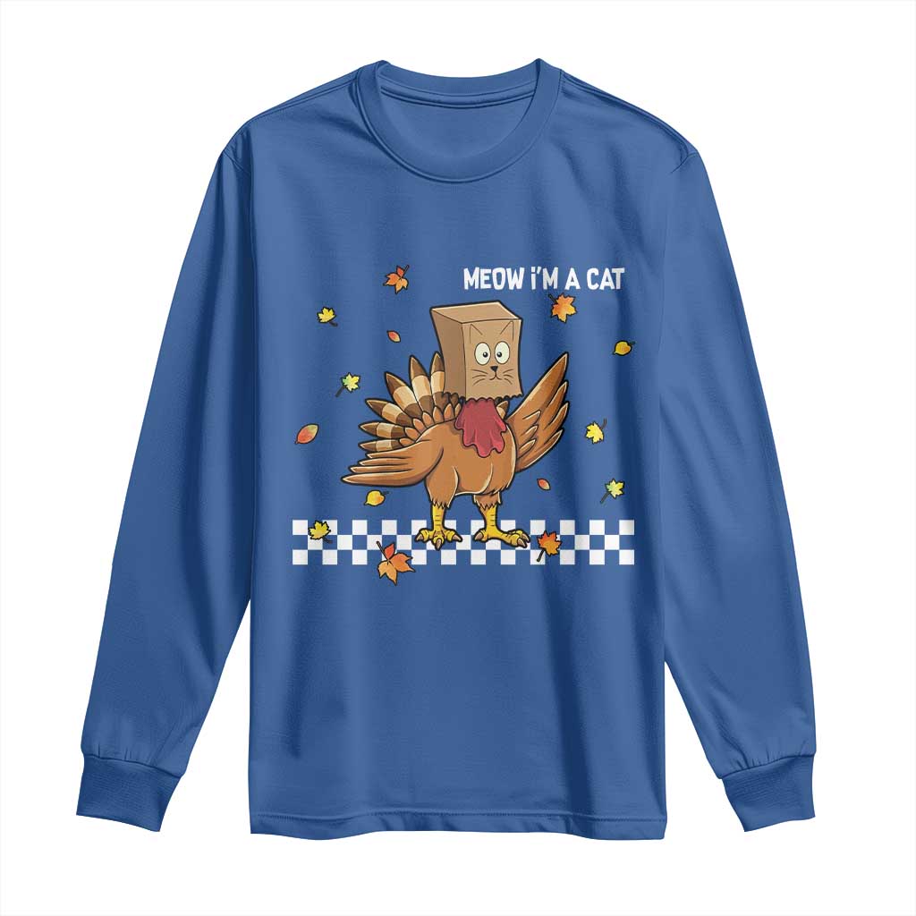 Turkey Cat Long Sleeve Shirt Funny Thanksgiving Meow - Wonder Print Shop