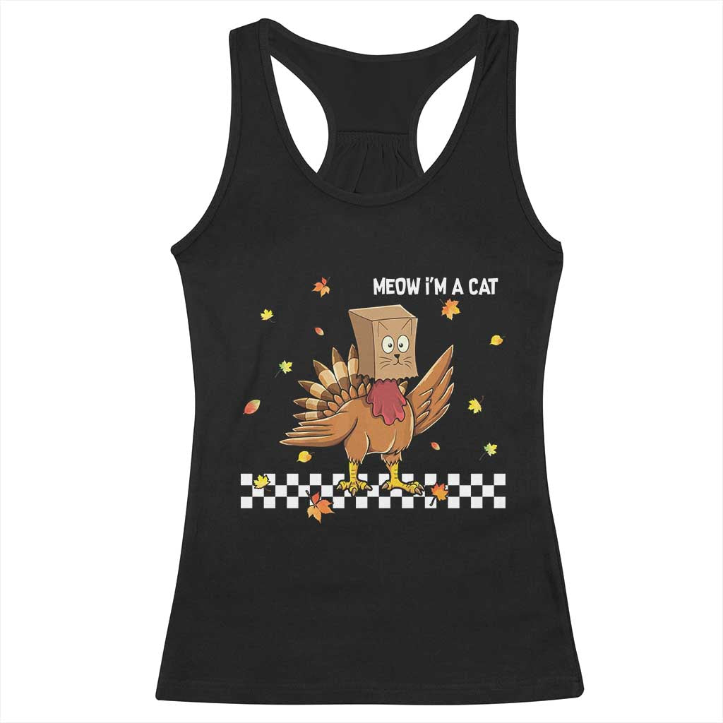 Turkey Cat Racerback Tank Top Funny Thanksgiving Meow - Wonder Print Shop