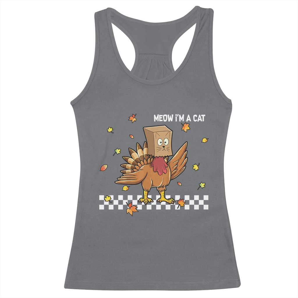 Turkey Cat Racerback Tank Top Funny Thanksgiving Meow - Wonder Print Shop
