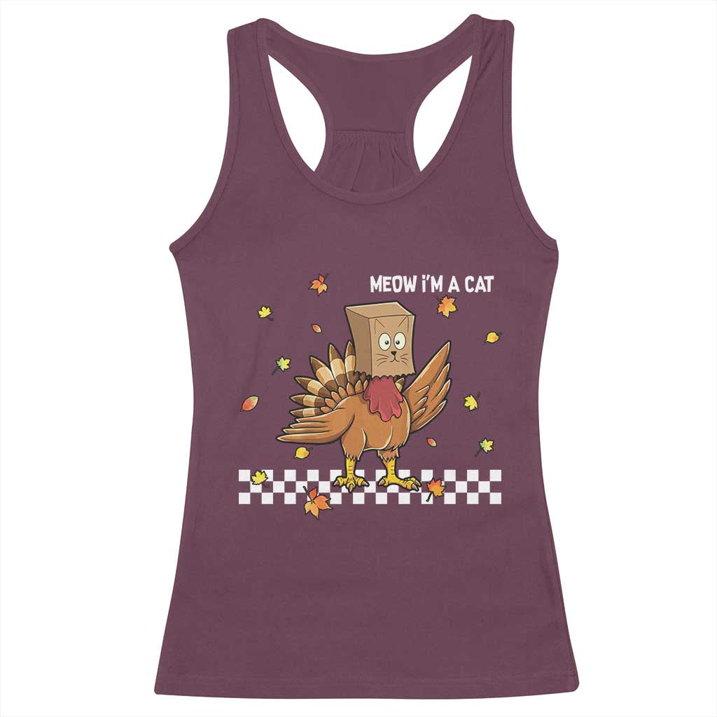 Turkey Cat Racerback Tank Top Funny Thanksgiving Meow - Wonder Print Shop